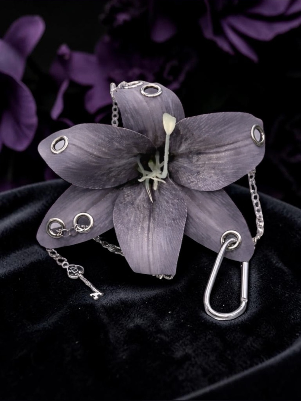 Grey and Silver Flower Bag Charm